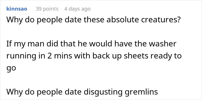 Screenshot of a social media comment criticizing a man who wets the bed and showing frustration about lack of responsibility.