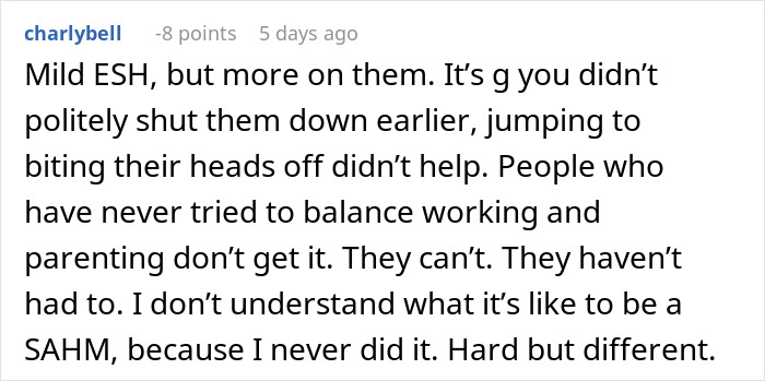 Comment discussing the challenges of balancing work and parenting from a working mom’s perspective about daycare. Comment discussing the challenges of balancing work and parenting from a working mom’s perspective about daycare.