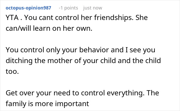 Comment discussing a man giving a pregnant girlfriend an ultimatum due to her insecurities and controlling behavior. Comment discussing a man giving a pregnant girlfriend an ultimatum due to her insecurities and controlling behavior.