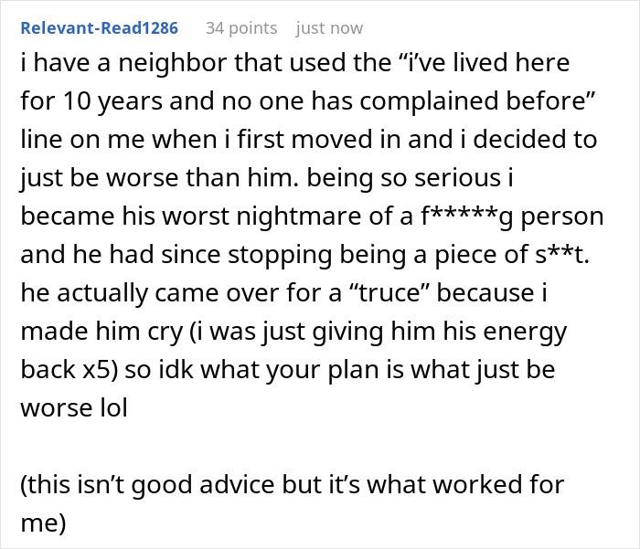 Text post showing a user sharing a story about dealing with an entitled neighbor and moving a fence for a view.