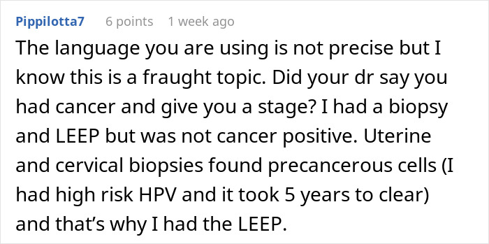 Comment discussing cancer diagnosis, HPV, and emotional struggles related to a woman resenting her healthy boyfriend. Comment discussing cancer diagnosis, HPV, and emotional struggles related to a woman resenting her healthy boyfriend.