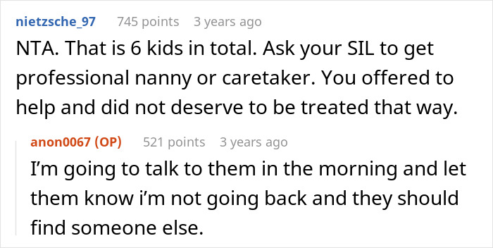 Reddit conversation about postpartum lady overwhelming sister-in-law while helping with triplets, leading to her quitting. Reddit conversation about postpartum lady overwhelming sister-in-law while helping with triplets, leading to her quitting.