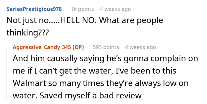 Reddit comments discussing customer demands and Complaints about an Instacart shopper dragging water up 17 floors. Reddit comments discussing customer demands and Complaints about an Instacart shopper dragging water up 17 floors.