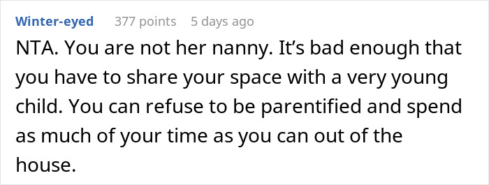 Comment on Reddit about a teen removing ladder from bunk bed to block clingy niece, sister calls her petty as school gets involved.