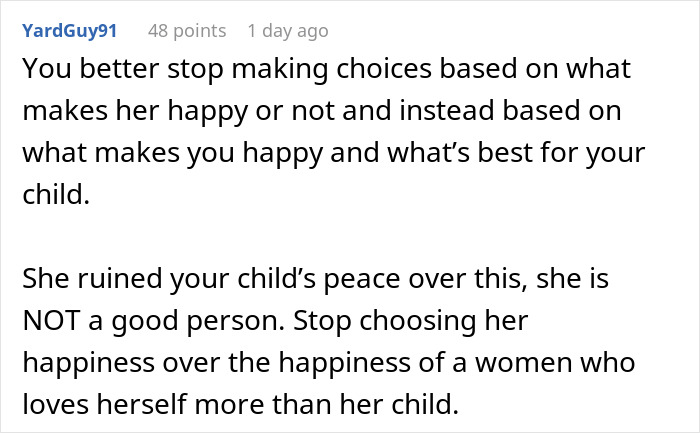 Screenshot of a Reddit comment discussing relationship choices and the impact on child’s happiness in an in-laws weight divorce case. Screenshot of a Reddit comment discussing relationship choices and the impact on child’s happiness in an in-laws weight divorce case.