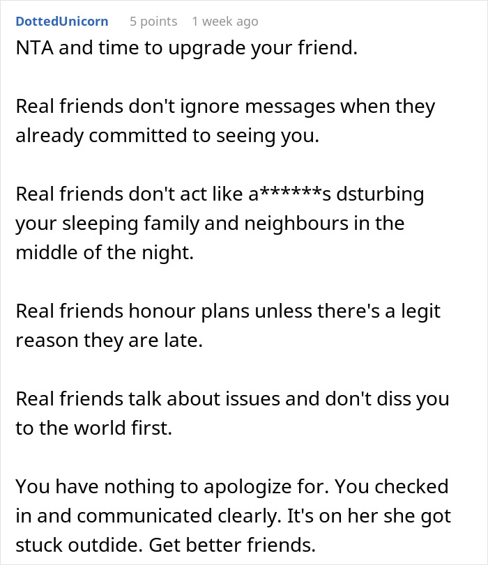 Screenshot of a Reddit comment discussing teenage friendship issues involving showing up uninvited at 4 AM. Screenshot of a Reddit comment discussing teenage friendship issues involving showing up uninvited at 4 AM.