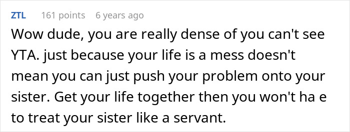 Comment criticizing a man for accusing his sister of being a stranger to his kids over childcare refusal. Comment criticizing a man for accusing his sister of being a stranger to his kids over childcare refusal.
