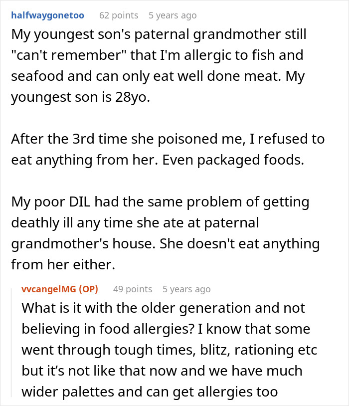 Reddit user shares experience of mil-try-poison-woman ignoring food allergies and causing harm through meals. Reddit user shares experience of mil-try-poison-woman ignoring food allergies and causing harm through meals.