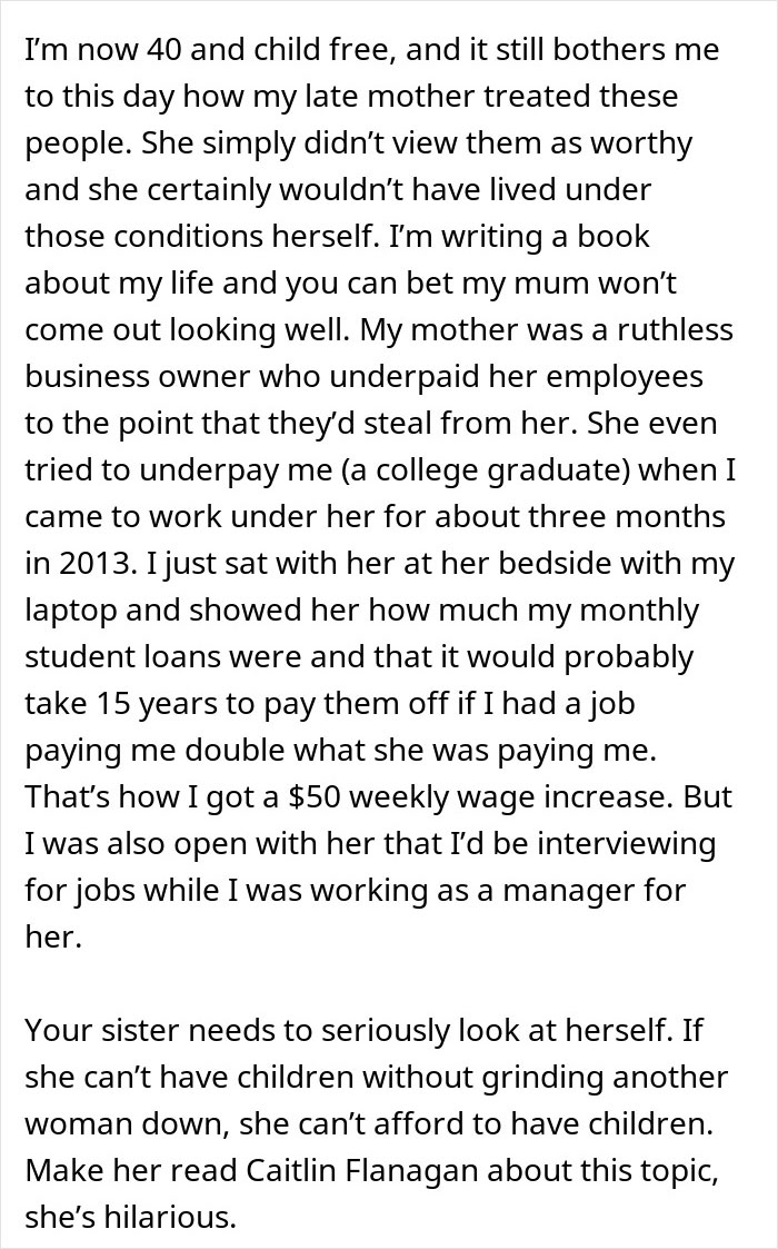 Text excerpt discussing undervaluing babysitters and the importance of fair living wages for caregivers. Text excerpt discussing undervaluing babysitters and the importance of fair living wages for caregivers.
