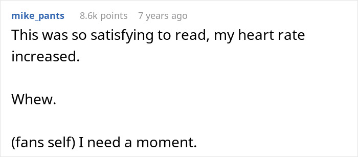 Text comment praising a story about a lady in a brand new Lexus skipping the air pump line and facing petty justice.