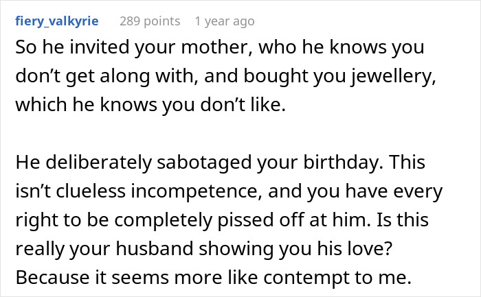 Text post discussing a husband’s birthday surprise causing marital issues leading to therapy after 19 years of marriage. Text post discussing a husband’s birthday surprise causing marital issues leading to therapy after 19 years of marriage.