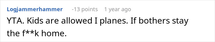 Screenshot of an online comment responding to a mom who took kids on a 9-hour flight, discussing flying with children. Screenshot of an online comment responding to a mom who took kids on a 9-hour flight, discussing flying with children.