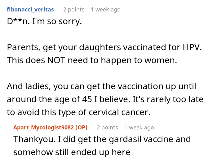 Comment discussing resentment toward healthy boyfriend due to cancer caused by HPV he had in the past. Comment discussing resentment toward healthy boyfriend due to cancer caused by HPV he had in the past.
