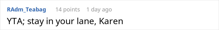 Screenshot of a Reddit comment reading "YTA; stay in your lane, Karen" in a discussion about a workplace gluten-free pizza party conflict.