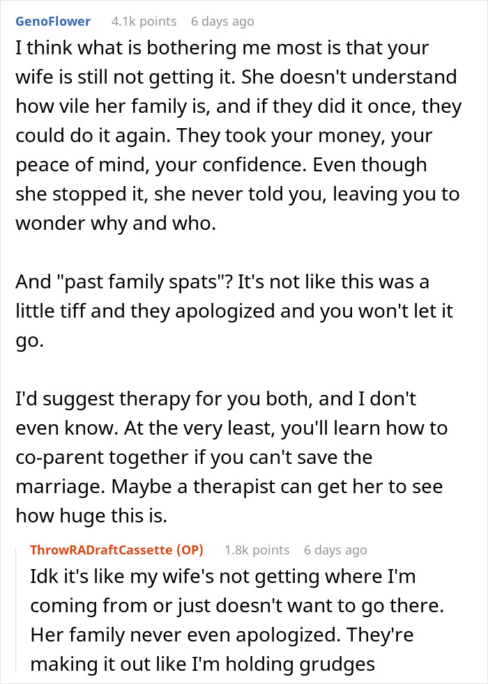 Man learns his wife’s family secretly cyber-bullied him and bans them from seeing his son in a family conflict. Man learns his wife’s family secretly cyber-bullied him and bans them from seeing his son in a family conflict.