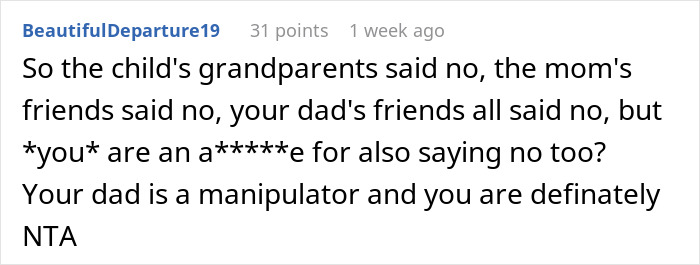 Comment stating the family refuses future caregiving role for autistic stepbro, and the person also says no way, labeled NTA. Comment stating the family refuses future caregiving role for autistic stepbro, and the person also says no way, labeled NTA.