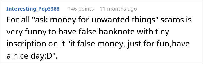 Comment explaining a scam involving false banknotes with tiny inscriptions, illustrating common tourist traps out there. Comment explaining a scam involving false banknotes with tiny inscriptions, illustrating common tourist traps out there.