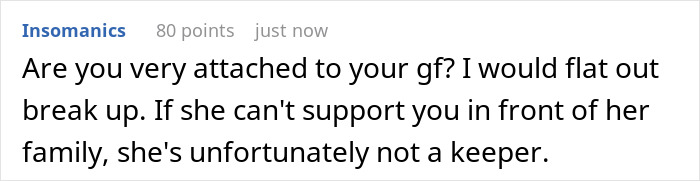 Text post on a social platform discussing breaking up over family support, related to racist mom and daughter’s GF conflict. Text post on a social platform discussing breaking up over family support, related to racist mom and daughter’s GF conflict.