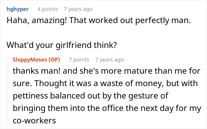 Text conversation showing a discussion about a girlfriend's mature reaction after a parking spot revenge prank. Text conversation showing a discussion about a girlfriend's mature reaction after a parking spot revenge prank.