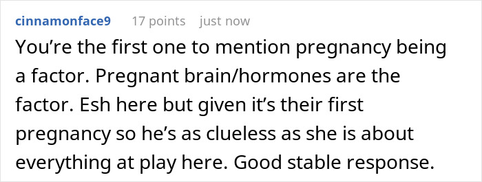 Comment discussing pregnancy hormones and insecurities affecting a couple's relationship during their first pregnancy. Comment discussing pregnancy hormones and insecurities affecting a couple's relationship during their first pregnancy.
