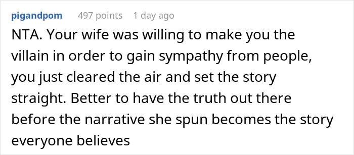 Reddit comment explaining a man clearing up misconceptions about divorcing his wife and revealing the truth to in-laws. Reddit comment explaining a man clearing up misconceptions about divorcing his wife and revealing the truth to in-laws.