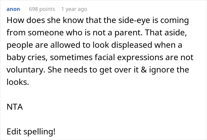 Text post from anon sharing opinions on parenting challenges and complaints about people’s reactions to a baby crying. Text post from anon sharing opinions on parenting challenges and complaints about people’s reactions to a baby crying.