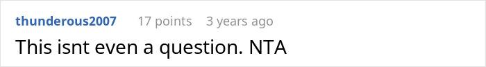 Screenshot of an online comment stating a clear opinion in a discussion about a childfree woman’s vacation boundaries. Screenshot of an online comment stating a clear opinion in a discussion about a childfree woman’s vacation boundaries.