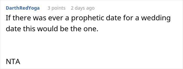 Screenshot of a social media comment predicting a prophetic wedding date in a discussion about a failed wedding and spending. Screenshot of a social media comment predicting a prophetic wedding date in a discussion about a failed wedding and spending.