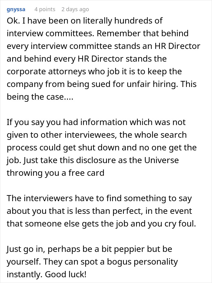Comment about interview committees warning woman who gets an email inviting her to second interview and a video file she wasn't supposed to see. Comment about interview committees warning woman who gets an email inviting her to second interview and a video file she wasn't supposed to see.
