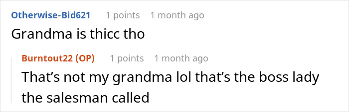 Comment thread showing a user and original poster discussing a mistaken identity involving villainous vacuum cleaner salespeople. Comment thread showing a user and original poster discussing a mistaken identity involving villainous vacuum cleaner salespeople.