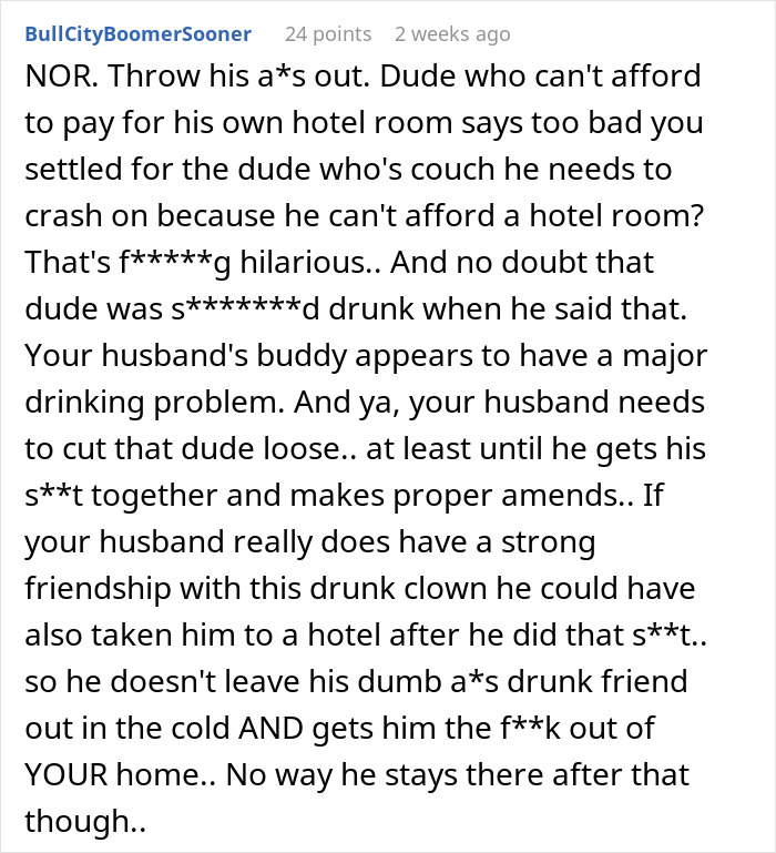 Reddit comment discussing a husband, wife, and friend’s compliment turning uncomfortable with disagreement over hotel stay. Reddit comment discussing a husband, wife, and friend’s compliment turning uncomfortable with disagreement over hotel stay.