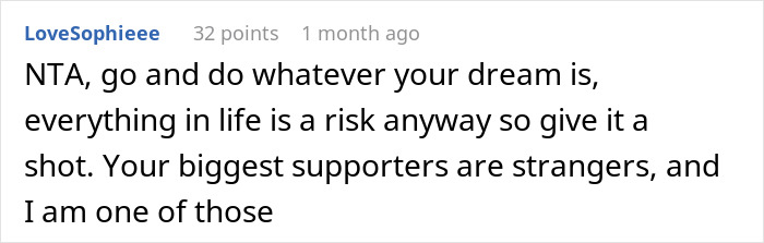 Screenshot of a Reddit comment by LoveSophieee supporting a man worried about food his dad has touched causing sickness.