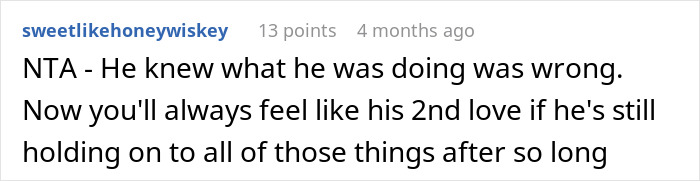 Comment on a forum discussing wanting to divorce husband of 6 years because of issues with his ex and lingering feelings. Comment on a forum discussing wanting to divorce husband of 6 years because of issues with his ex and lingering feelings.