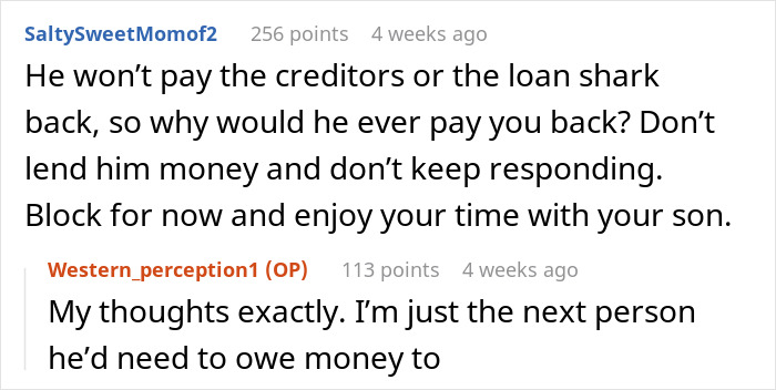 Reddit user discussing money issues and advice about friends call two decades later in an online conversation thread. Reddit user discussing money issues and advice about friends call two decades later in an online conversation thread.