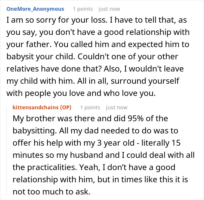 Woman appalled by dad’s reaction to her giving birth to his dead grandchild during a family discussion about support. Woman appalled by dad’s reaction to her giving birth to his dead grandchild during a family discussion about support.