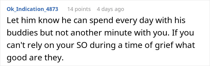 Screenshot of a social media comment discussing a woman facing heartbreak after her mother’s death reveals her boyfriend’s true character.
