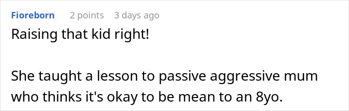Screenshot of an online comment praising a girl who taught her bullies a lesson in kindness after being bullied over a party seat. Screenshot of an online comment praising a girl who taught her bullies a lesson in kindness after being bullied over a party seat.