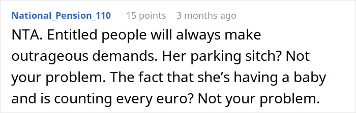 Comment text shown on a screen discussing an entitled young woman threatening cops over a pregnant woman’s parking situation. Comment text shown on a screen discussing an entitled young woman threatening cops over a pregnant woman’s parking situation.