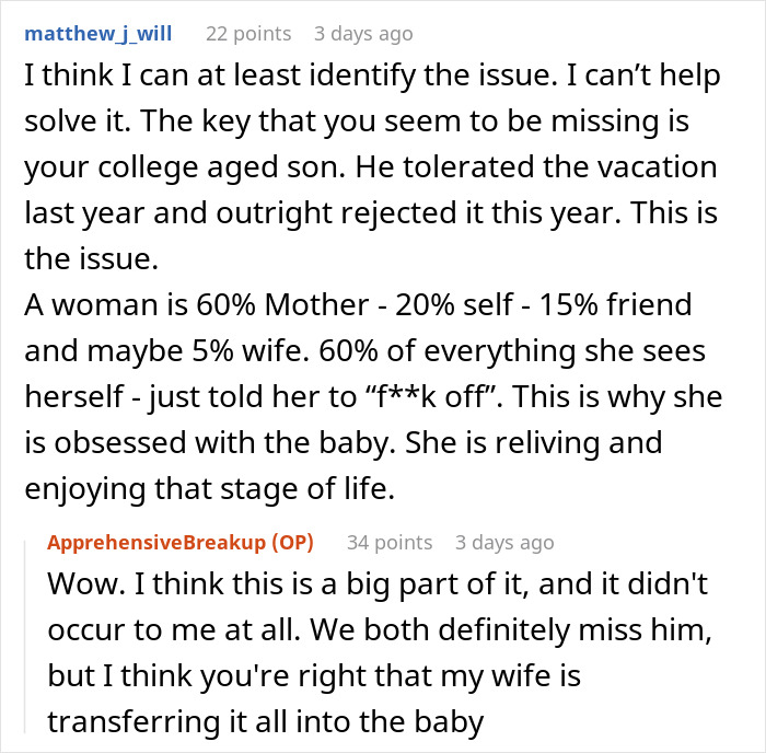 Reddit comment discussing wife humiliating husband by unleashing years of resentment during unwanted trip and family tensions. Reddit comment discussing wife humiliating husband by unleashing years of resentment during unwanted trip and family tensions.