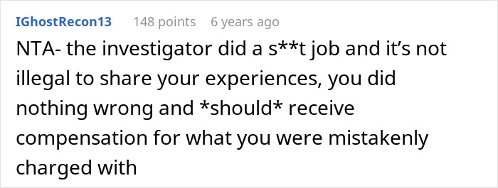 Screenshot of a Reddit comment discussing wrongful jailing and calling out an investigator’s misconduct online. Screenshot of a Reddit comment discussing wrongful jailing and calling out an investigator’s misconduct online.