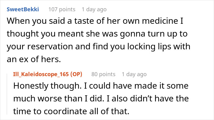 Reddit conversation about giving an ex-best friend a taste of her own medicine after betrayal. Reddit conversation about giving an ex-best friend a taste of her own medicine after betrayal.