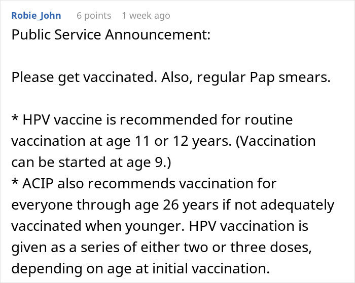 Text post urging HPV vaccination and Pap smears, highlighting HPV vaccine recommendations for ages 9 to 26 years. Text post urging HPV vaccination and Pap smears, highlighting HPV vaccine recommendations for ages 9 to 26 years.