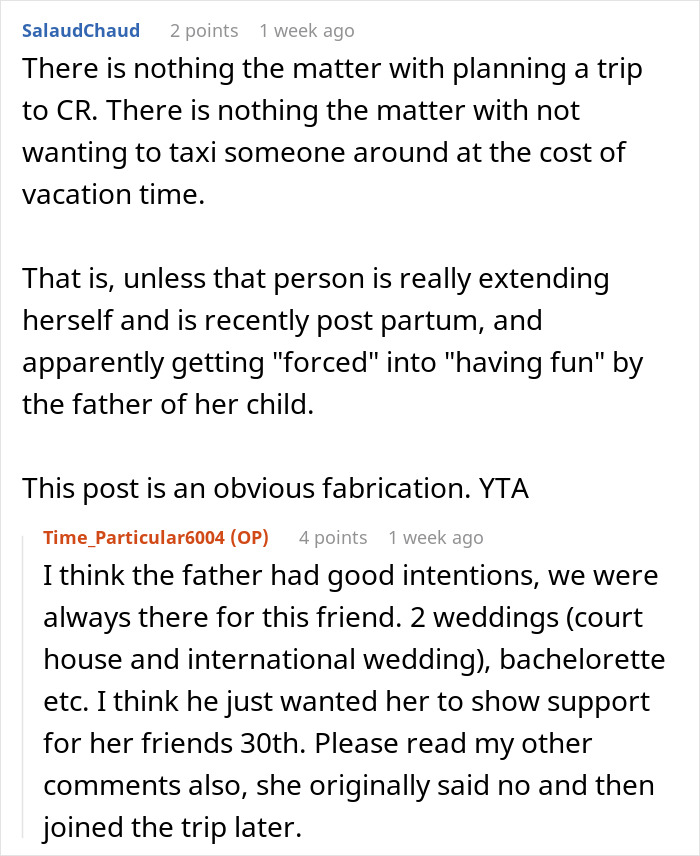 Screenshot of an online discussion about a woman wanting friends to bend to her travel needs and ghosting them when they refuse. Screenshot of an online discussion about a woman wanting friends to bend to her travel needs and ghosting them when they refuse.