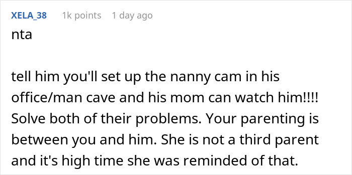 Comment about disabling MIL’s baby cam access over spying concerns in a parenting and privacy discussion forum. Comment about disabling MIL’s baby cam access over spying concerns in a parenting and privacy discussion forum.