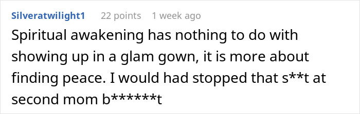 Screenshot of a social media comment discussing spiritual awakening and a birthday celebration conflict. Screenshot of a social media comment discussing spiritual awakening and a birthday celebration conflict.