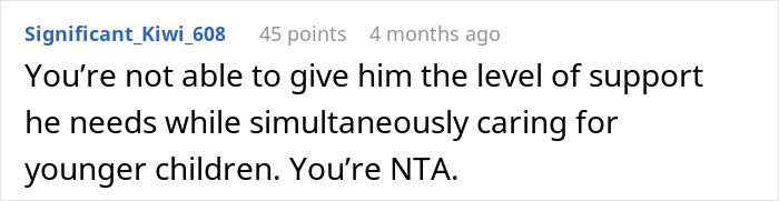 Commenter explaining the challenges of supporting an autistic nephew while caring for younger children. Commenter explaining the challenges of supporting an autistic nephew while caring for younger children.