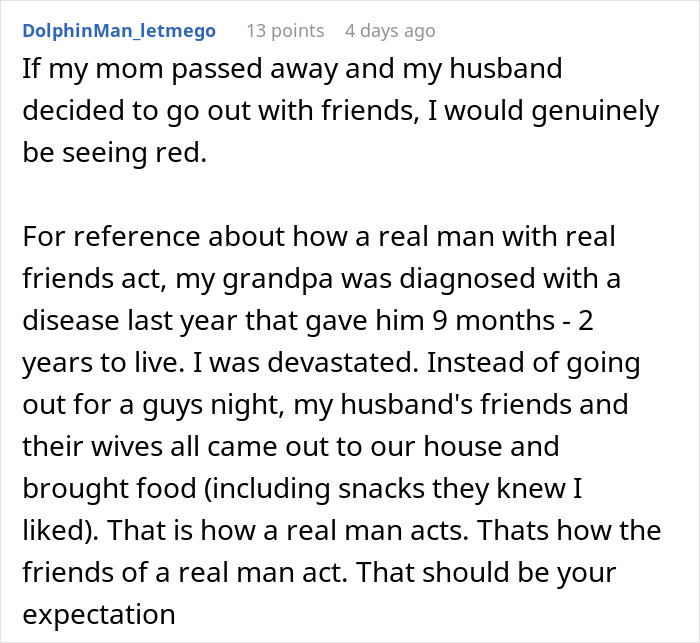 Comment expressing frustration over boyfriend’s behavior after mother’s death revealing true character and double heartbreak.