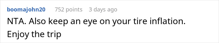 Screenshot of a social media comment advising to keep an eye on tire inflation during a trip. Screenshot of a social media comment advising to keep an eye on tire inflation during a trip.