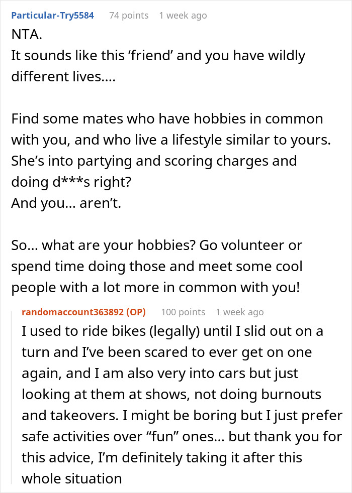 Screenshot of an online discussion about a teen confused why she’s not welcome at her best friend’s door at 4 AM. Screenshot of an online discussion about a teen confused why she’s not welcome at her best friend’s door at 4 AM.