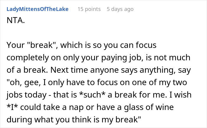 Text comment by working mom addressing in-laws about challenges of having one day a week daycare and juggling jobs. Text comment by working mom addressing in-laws about challenges of having one day a week daycare and juggling jobs.